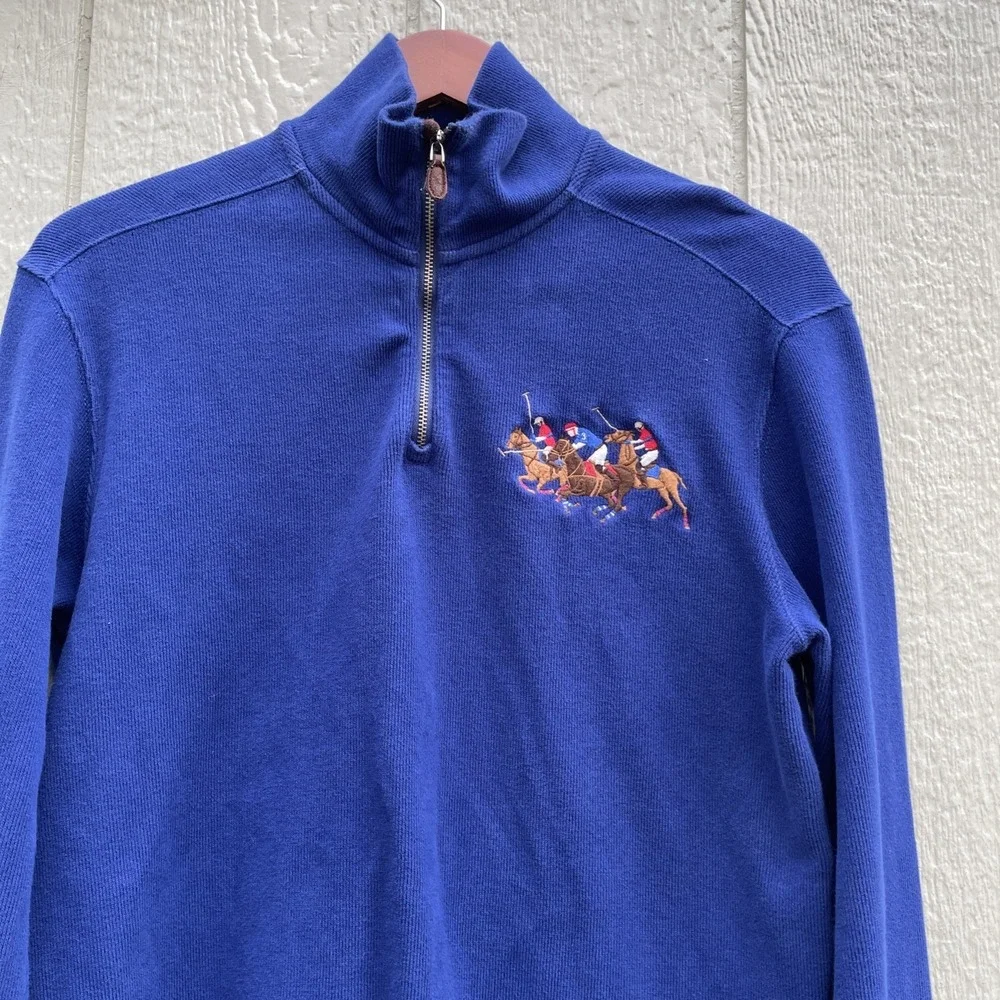 Vtg Polo Ralph‎ Lauren 1/4 Zip Pullover 3 Horsemen Size Small Preppy Equestrian